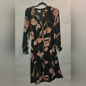 A New Day Black and Pink Floral Midi Dress